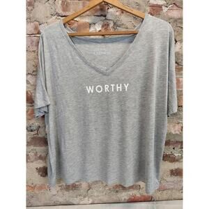 Chaos Kindness Womens Plus Size T-Shirt 2X Gray Worthy Graphic Tee V-Neck